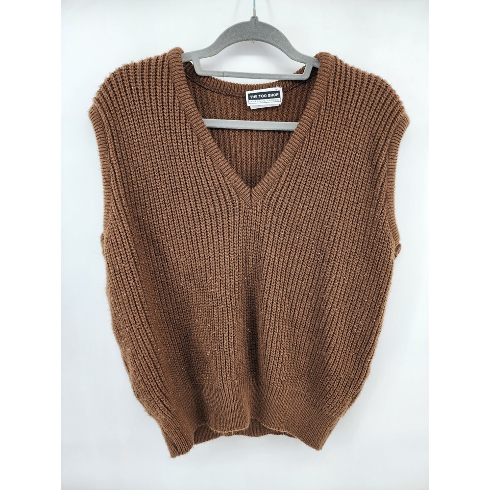 The Tog Shop Mens Brown Shaker Knit V-Neck Sweater Vest Size M Made in USA